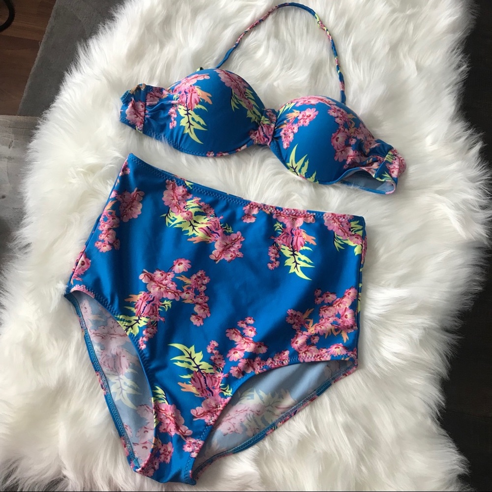 High Waisted Floral Bikini
